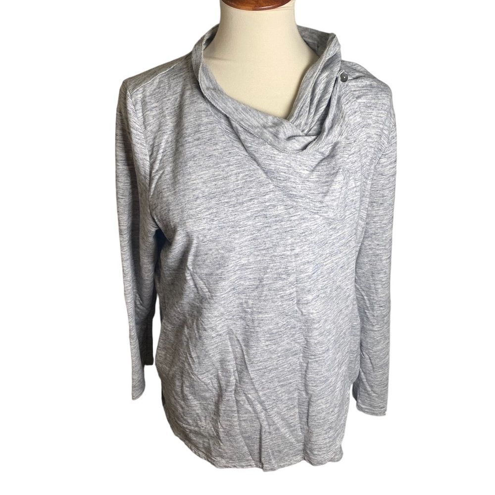 Pure Jill Gray Cowl Neck Side Button Top
